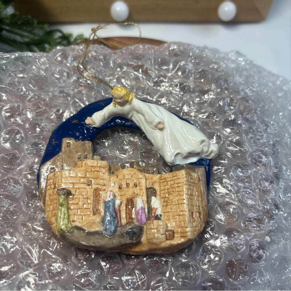 Vintage Nativity Angel Ornament Bethlehem Scene Resin Christmas Tree Decor